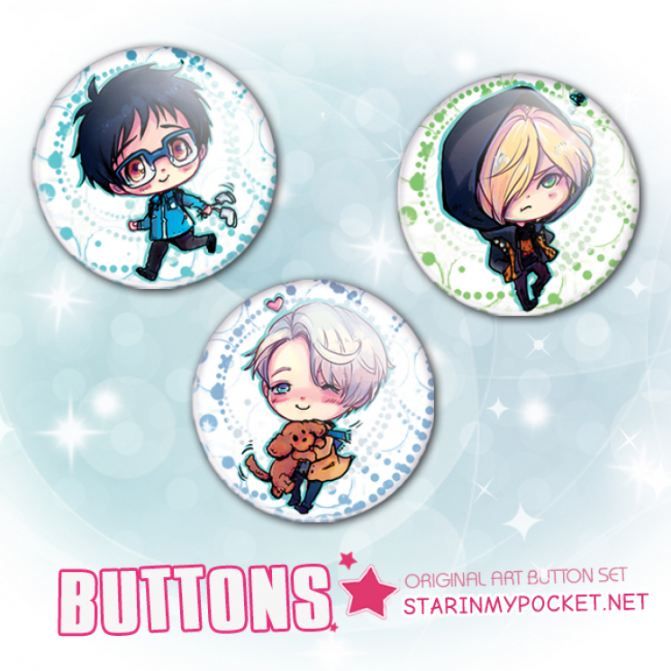Anime Buttons Ice Skaters