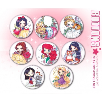 Princess Chibi Button Pins