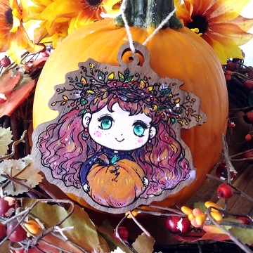 Autumn Fall Girl Pumpkin Chibi Ornament