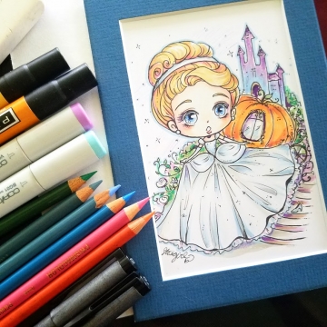 Kawaii Cinderella Original 4x6 Drawing