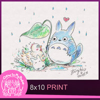Rain Buddies 8x10 Anime Sketch Art Print