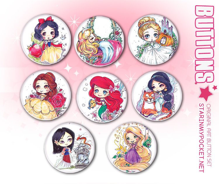 Princess Chibi Button Pins