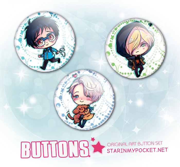 Anime Buttons Ice Skaters