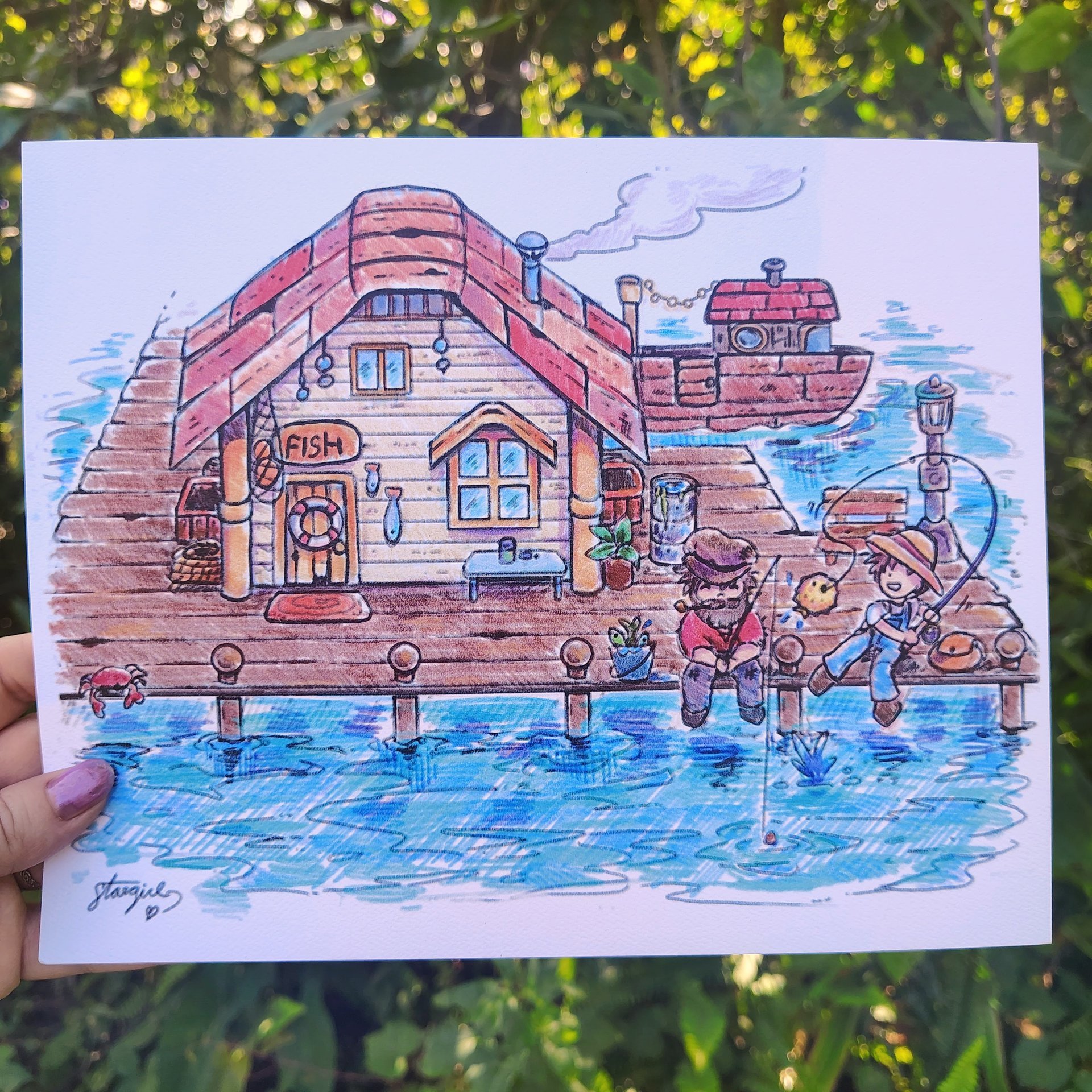 Stardew Valley Fishing 8x10 Sketch Art Print