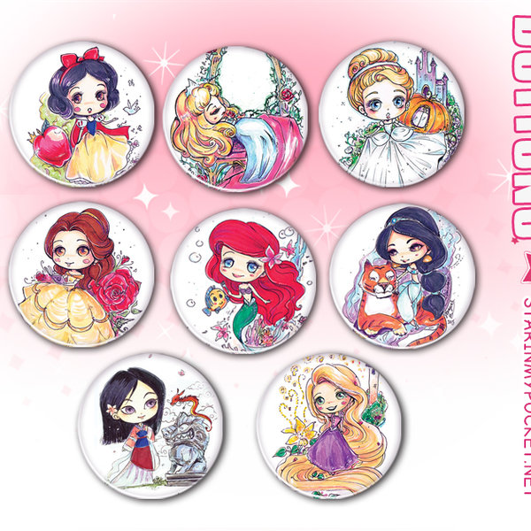 Princess Chibi Button Pins