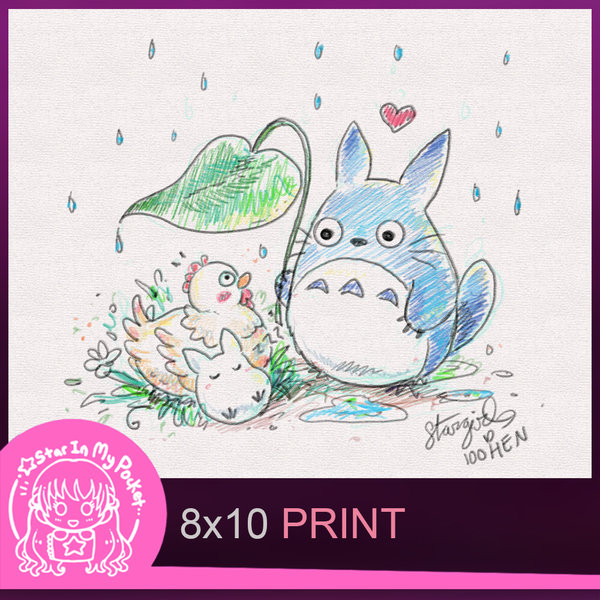 Rain Buddies 8x10 Anime Sketch Art Print