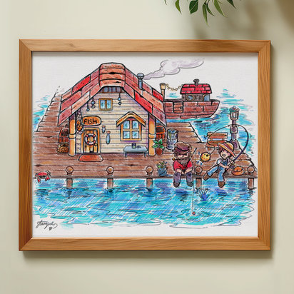 Stardew Valley Fishing 8x10 Sketch Art Print