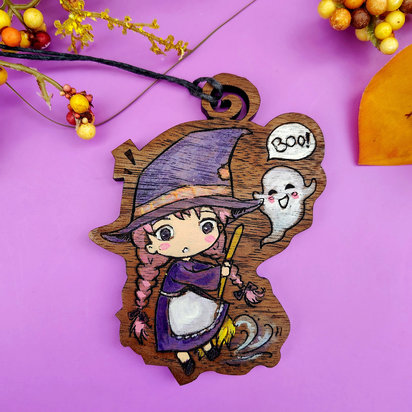Little Witch Painted Halloween Ornament